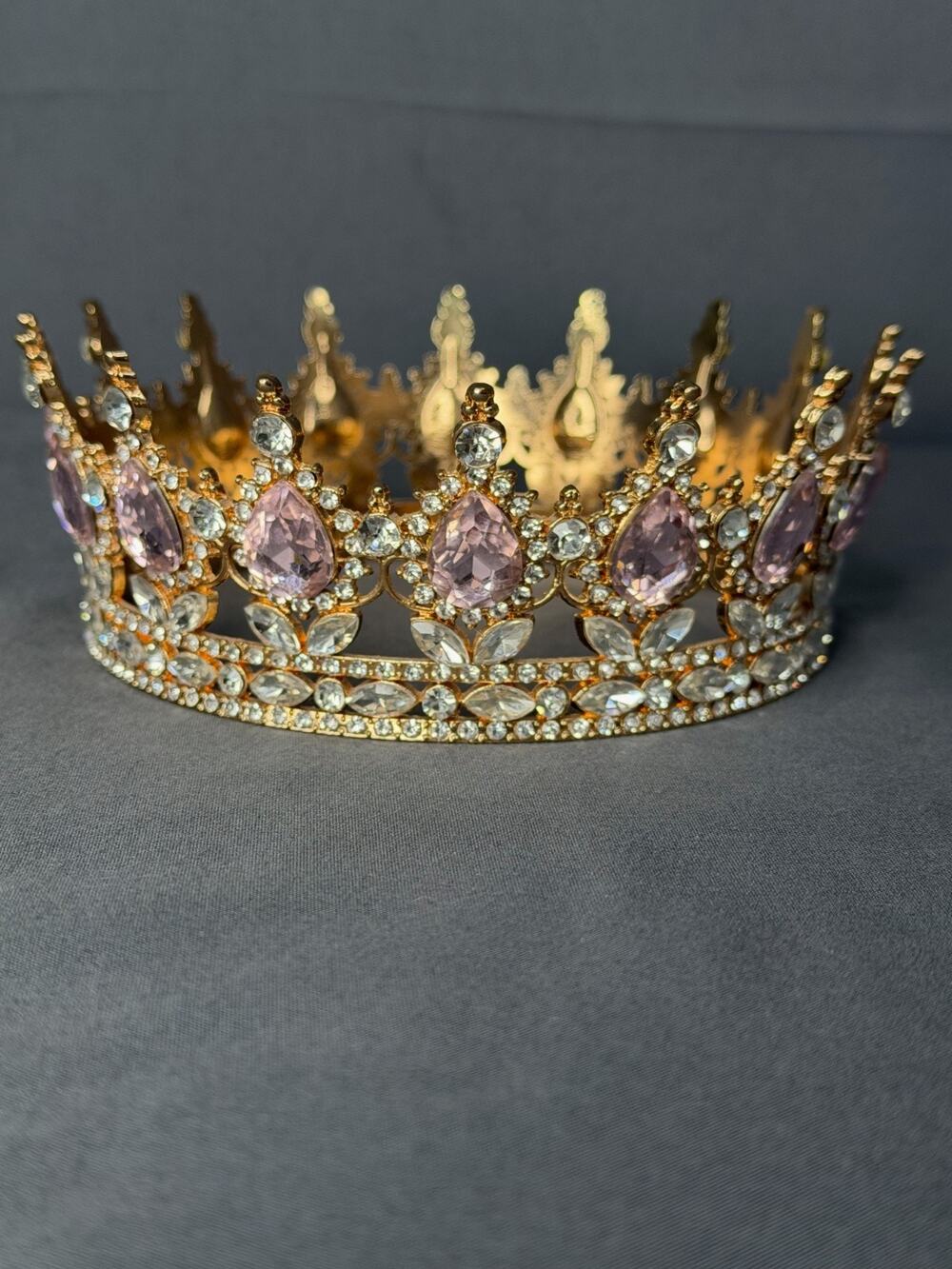 Rose Gold Pink Stone Ornate Tiara Princess Crown